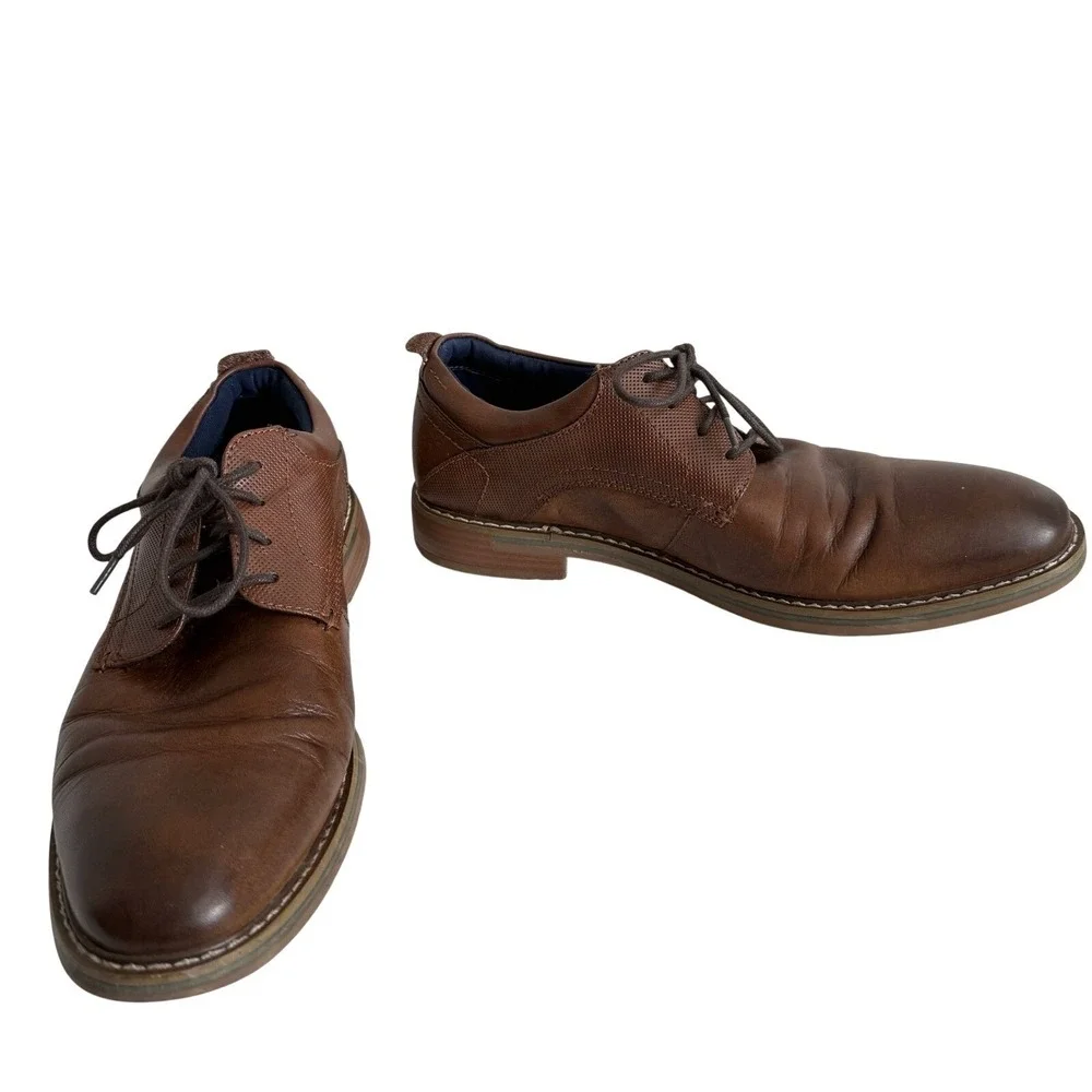 Steve Madden P-HAUT Mens Brown Leather Dress Shoes 10 Lace-up Oxfords Casual